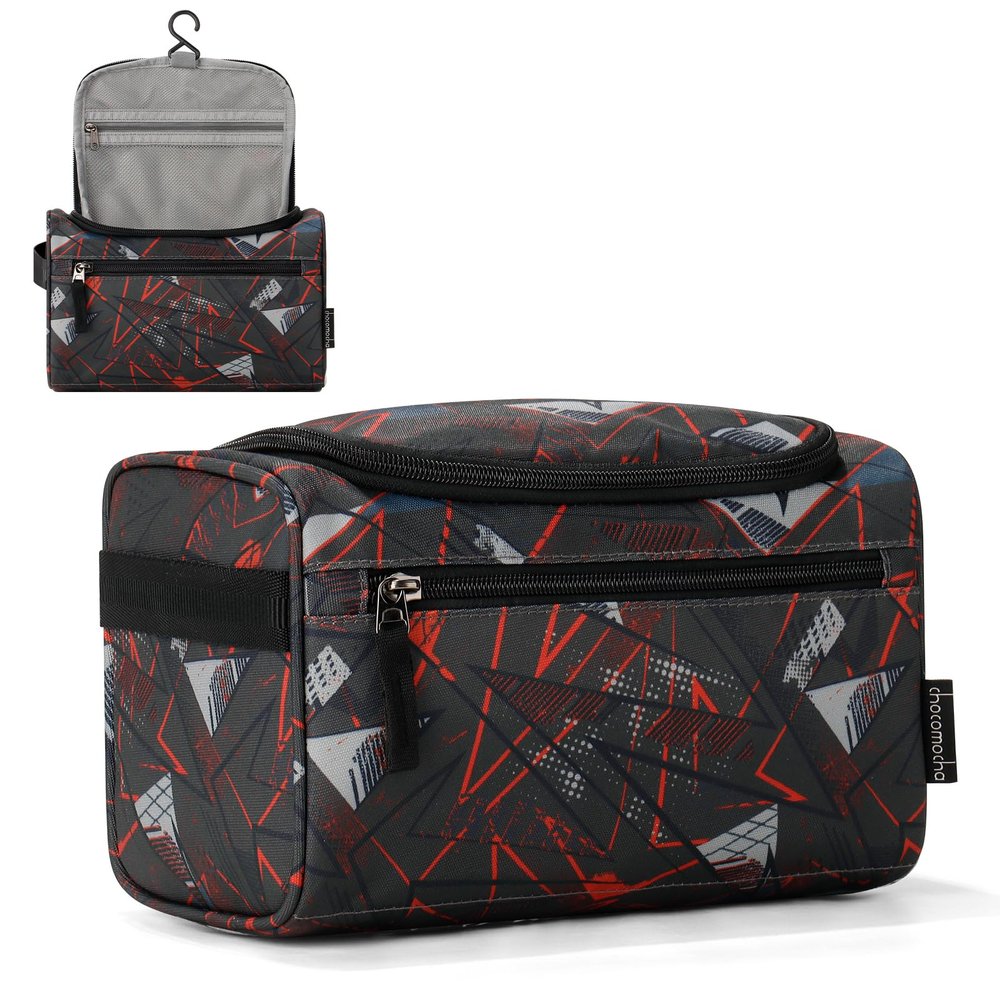 Choco Mocha Kids Toiletry Bag for Boys, Travel Hanging Waterproof Cute Toiletry Bag for Kids Christmas Gifts, Black Red