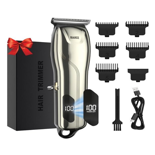 BIARCE Cordless Hair Trimmer Mens Beard Trimmer,Professional Wireless Hair Clipper Haircutting Kit for Men, Rechargeable Barber Clippers with LED Display for Mens Gifts