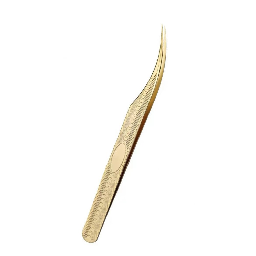 Eyelash Tweezers Professional Golden Stainless Steel High Precision Tweezer for Volume Fans Lashes Extensions Makeup Tools (Dolphin clip)