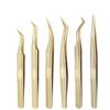 Eyelash Tweezers Professional Golden Stainless Steel High Precision Tweezer for Volume Fans Lashes Extensions Makeup Tools (Dolphin clip) view 2