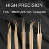 Eyelash Tweezers Professional Golden Stainless Steel High Precision Tweezer for Volume Fans Lashes Extensions Makeup Tools (Dolphin clip) view 3