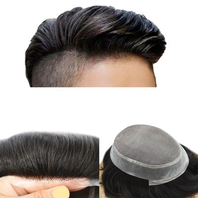 LYRICAL HAIR Toupee For Men 100% Human Hair Fine Mono Lace Men Wig Thin Skin Around Mens Replacement System 1B# Natural Black Mens Hair Systems (8X10-1B80 1B# OFF BLACK WITH 80% SYNTHETIC GREY)