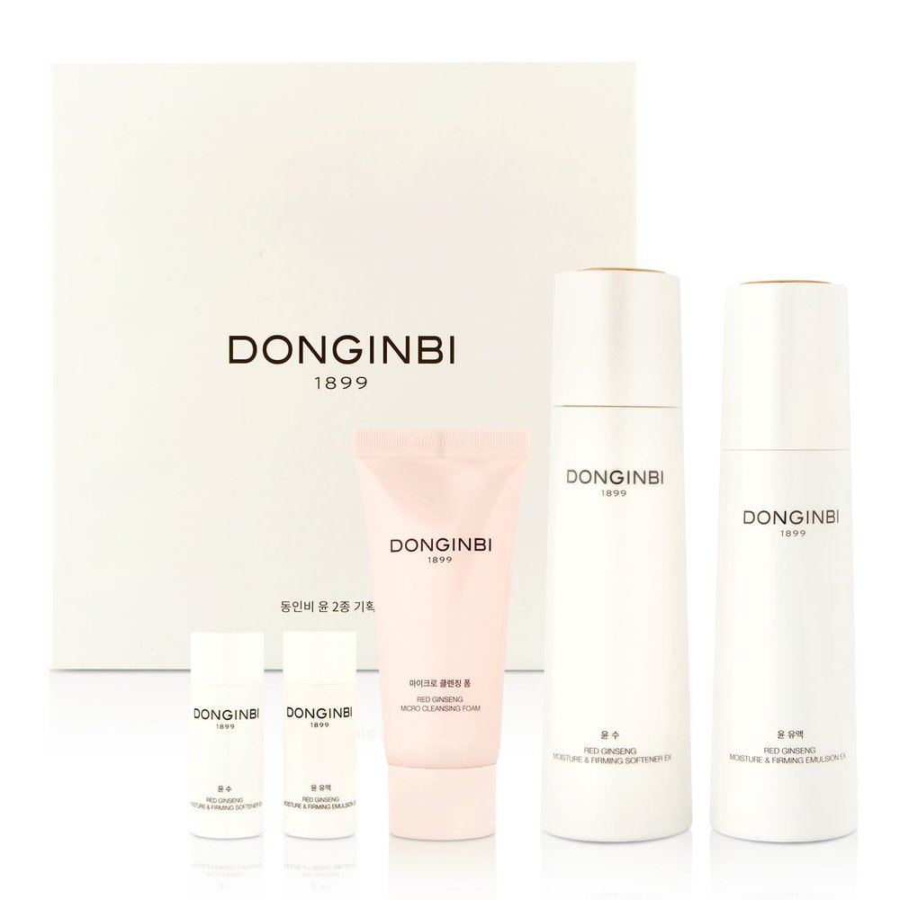 Donginbi Red Ginseng Moisturizing & Firming Skin Care Set - Hydrating Toner for Dry Skin (5.07 floz), Korean Red Ginseng Essence (4.39 floz), Firming Cream, Korean Skin Care Gifts for Women
