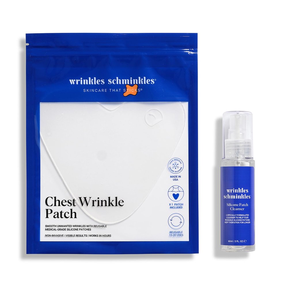 Wrinkles Schminkles Chest Wrinkle Patch & Cleanser Starter Pack - Set of Reusable Chest Silicone Wrinkle Patch + Patch Cleanser (2 oz) Maximise Uses - Smooth & Prevent Chest & Dcolletage Wrinkles