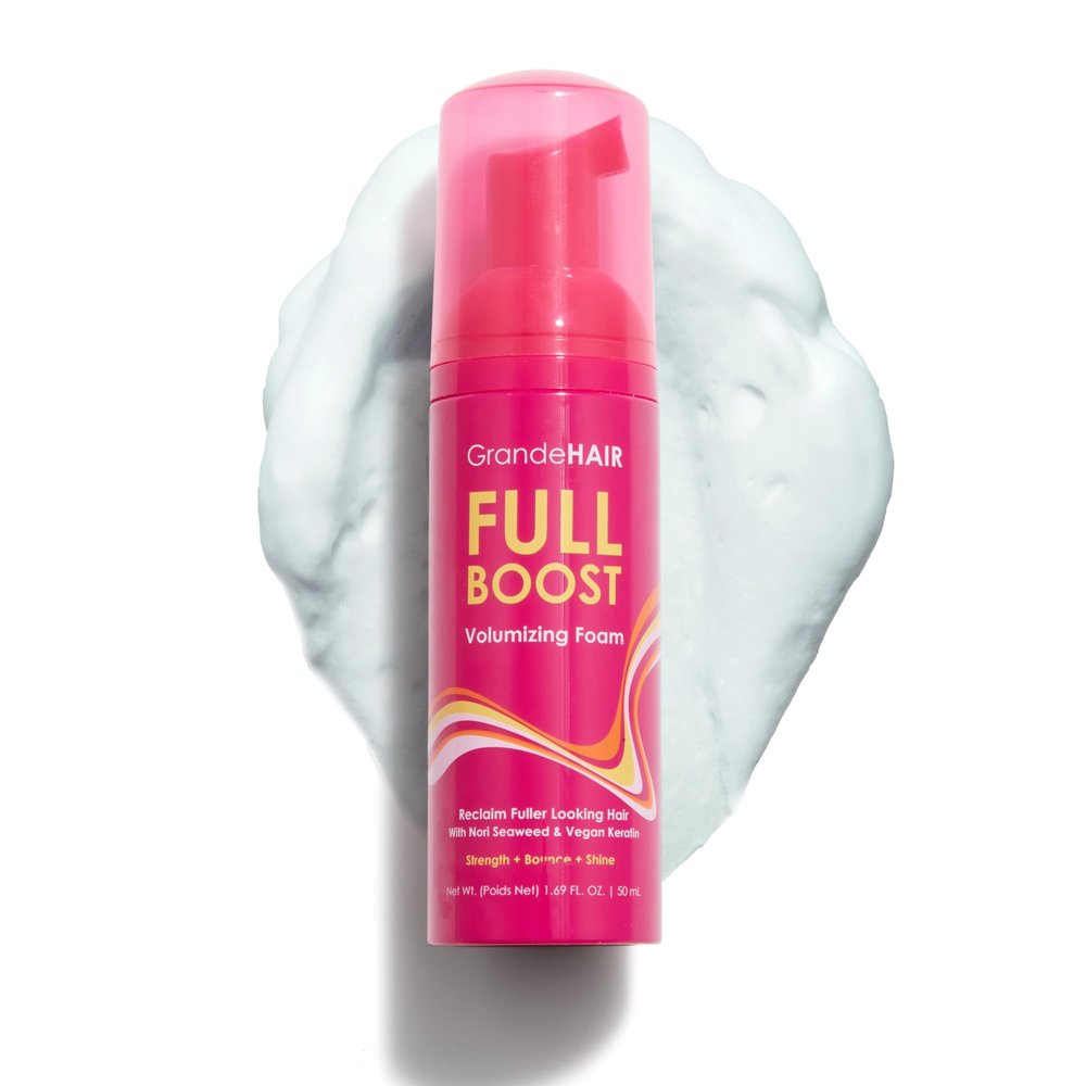 Grande Cosmetics GrandeHAIR Volumizing Foam - for Instant Volume, Body & Fuller-Looking Hair, Defines Curls, Non-Sticky Hair Mousse - Travel Size (1.5 oz)