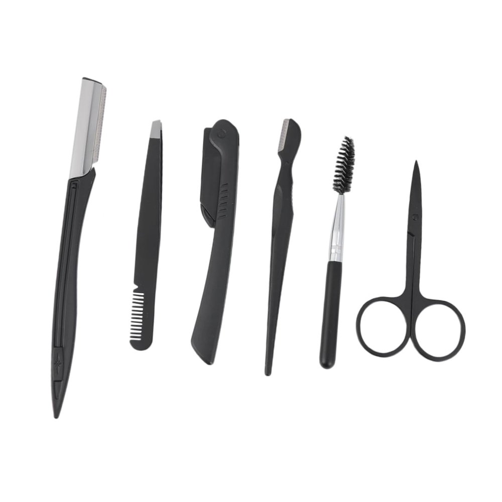 Beaupretty 6pcs Stainless Steel Eyebrow Trimmer Set Grooming Tools Portable Eyebrow Razor Kit Comb Brush