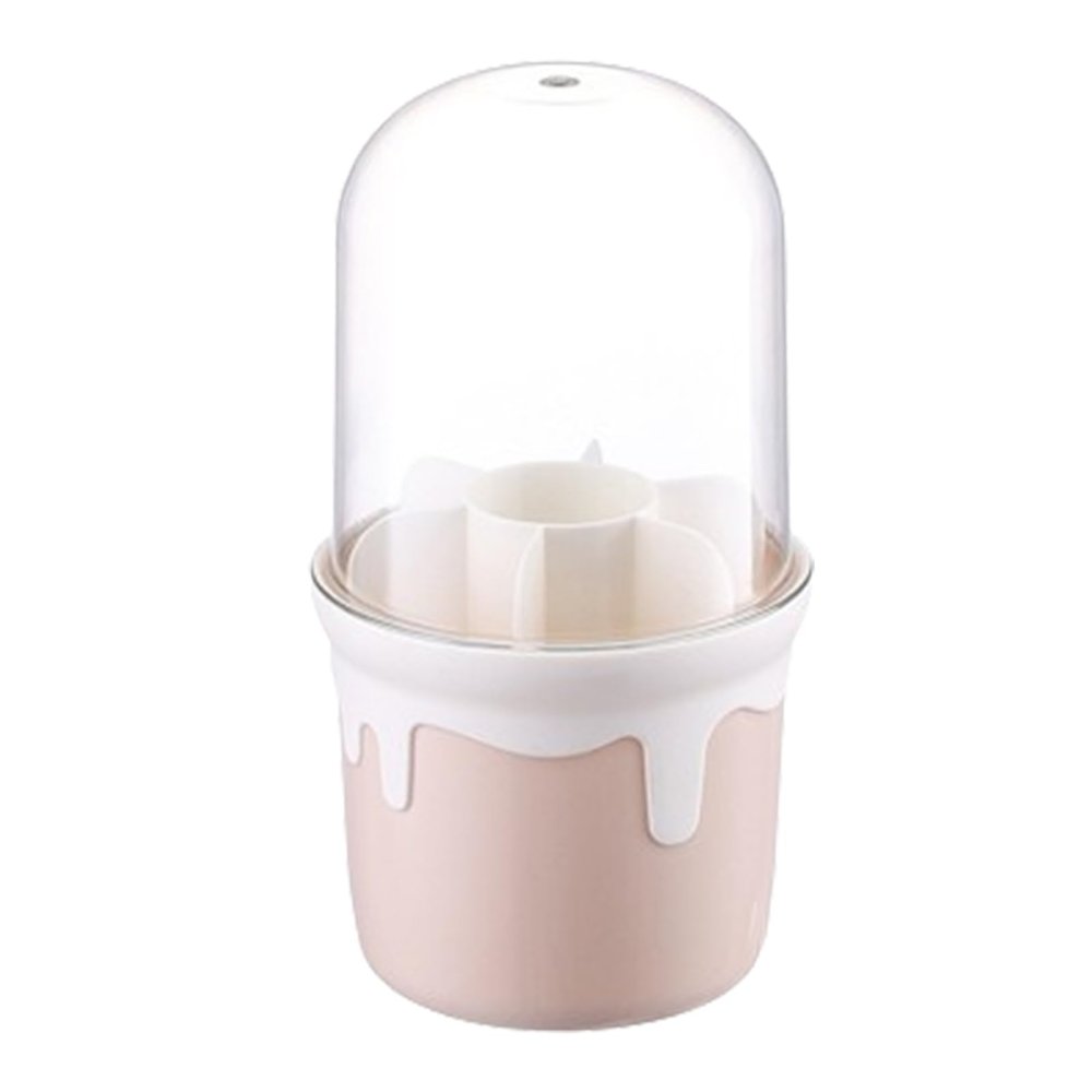 AYKHDS Rotating Makeup Organizer, Clear Makeup Holder with Lid, 360-degree Rotating Desktop Stationary Display Holder, Cosmetics Makeup Brush Organizer Storage (Pink)