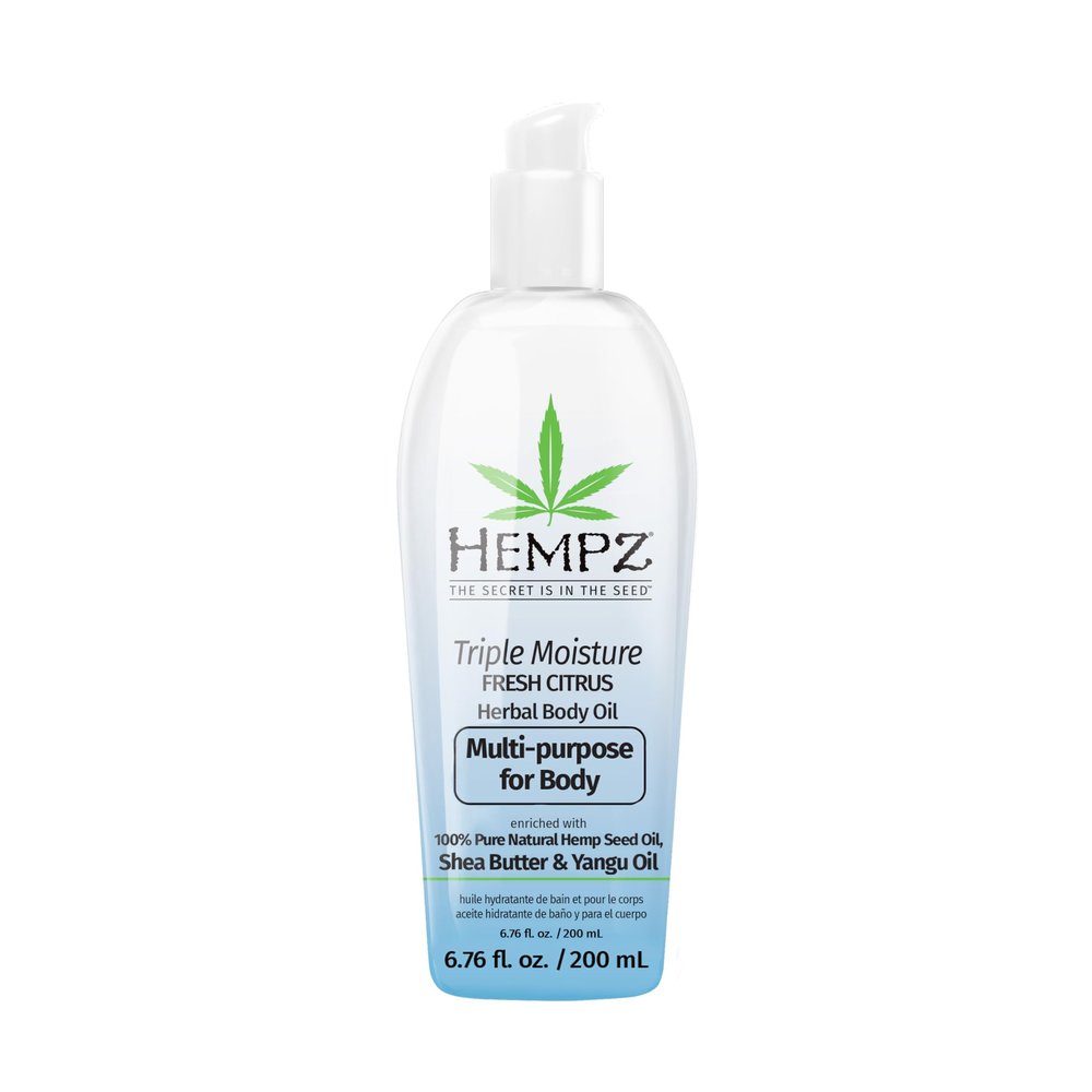 Hempz Triple Moisture Fresh Citrus Herbal Hydrating Multi-Purpose Body Oil for Face or Body - Moisturizing Bath, Shower, or Shaving Oil for Dry or Sensitive Skin for Women & Men, 6.76 Oz