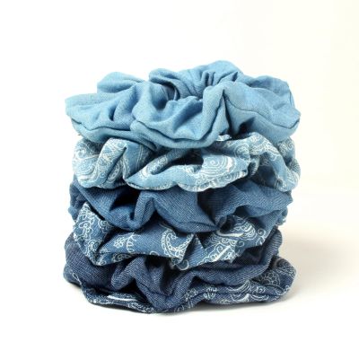 Denim Paisley Scrunchies Pack of 6 - Hair Ties, Ponytail Holders, and Elastic Hair Bands for Women and Girls