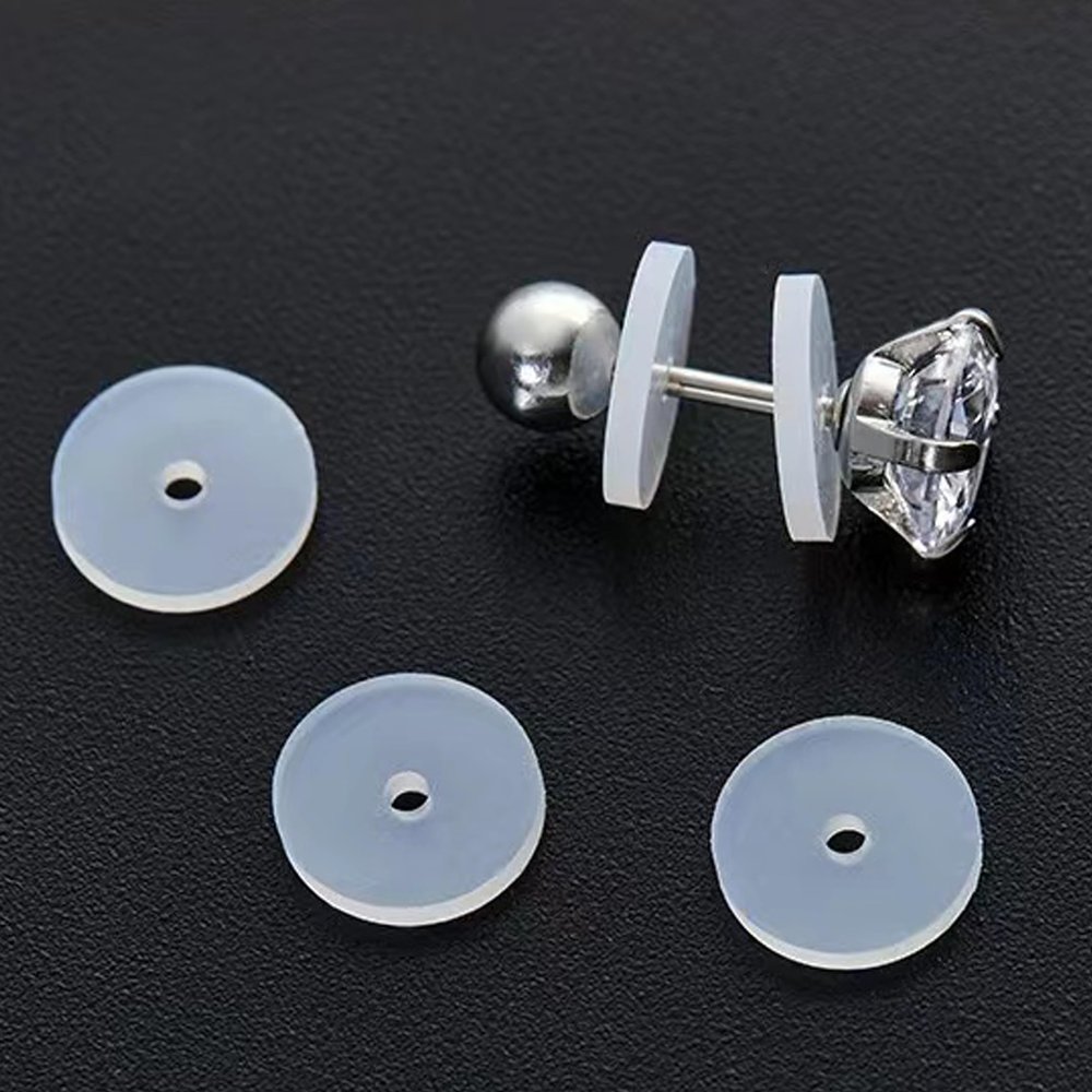 50~100Pcs Silicone Earring Backs Stopper for Piercings, Clear Discs Stabilizer Pads for Healing Non Pull Piercing Discs, 7mm Earlobe Support Patches (100pcs)