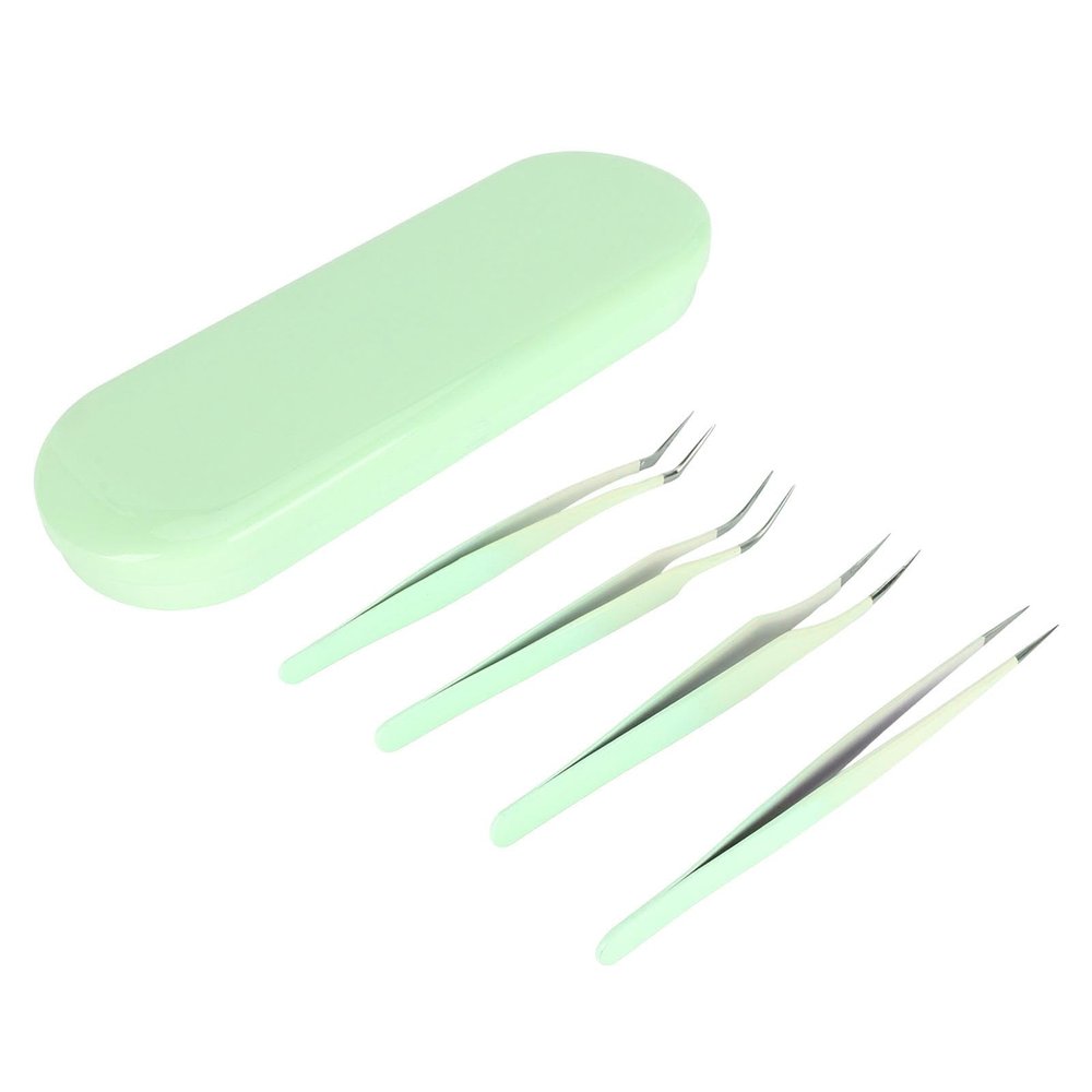 6 Pcs Eyelash Applicator Tool Set, Stainless Steel Lash Tweezers, False Eyelash Scissors, Lash Cluster Tweezer, Eyebrow Curler, Lash Brush with Box, for Eyelash Extensions, Nail