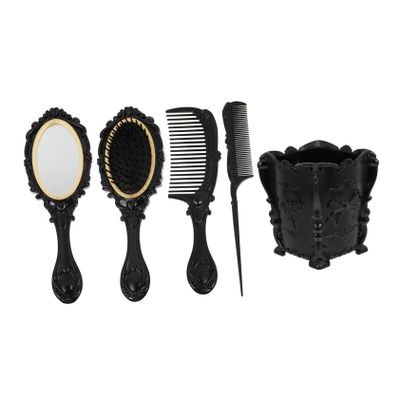 5pcs Vanity Mirror Set with Hair Brush, Detangling Paddle Brush, Hairdressing Combs, and Air Bag Storage Holder for Home Use