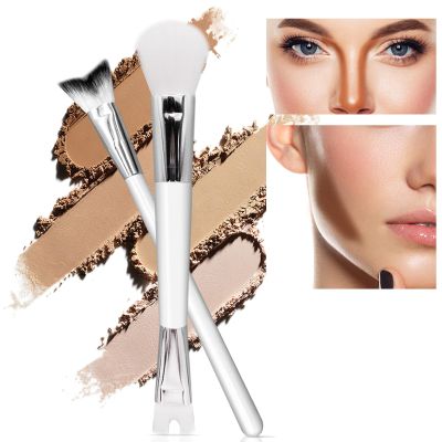 2 Pcs Nose Contour Brush Set, Double Sided 2 in 1 U-Shaped Contouring Brush with Fluffy Powder, V-Shaped Contour Makeup for Sculpting Defining Highlighter Cheekbones