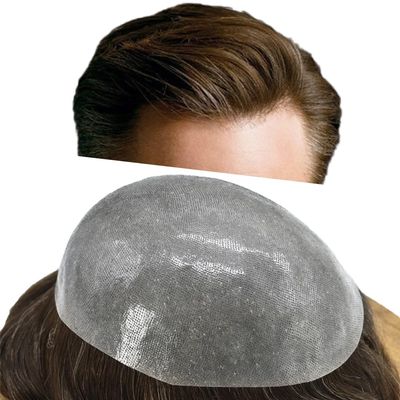 Toupee For Men Real Human Hair Replacement System Mens Toupee Hair Pieces Poly Men Hair System Durable Invisible Hair Pieces For Men8x10''-100% light to Medium density#330 3# DARK BROWN+30% GREY