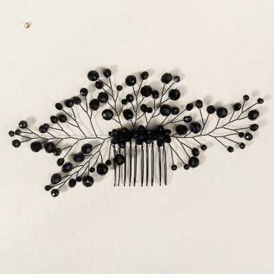 AUNEAL Hair Accessories for Women Bride Wedding Hair Comb Black Crystal Side Comb Bridal Leaf Headpiece Bridesmaid