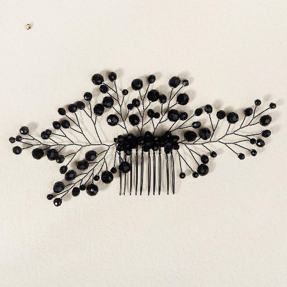 AUNEAL Hair Accessories for Women Bride Wedding Hair Comb Black Crystal Side Comb Bridal Leaf Headpiece Bridesmaid