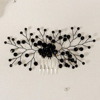 AUNEAL Hair Accessories for Women Bride Wedding Hair Comb Black Crystal Side Comb Bridal Leaf Headpiece Bridesmaid