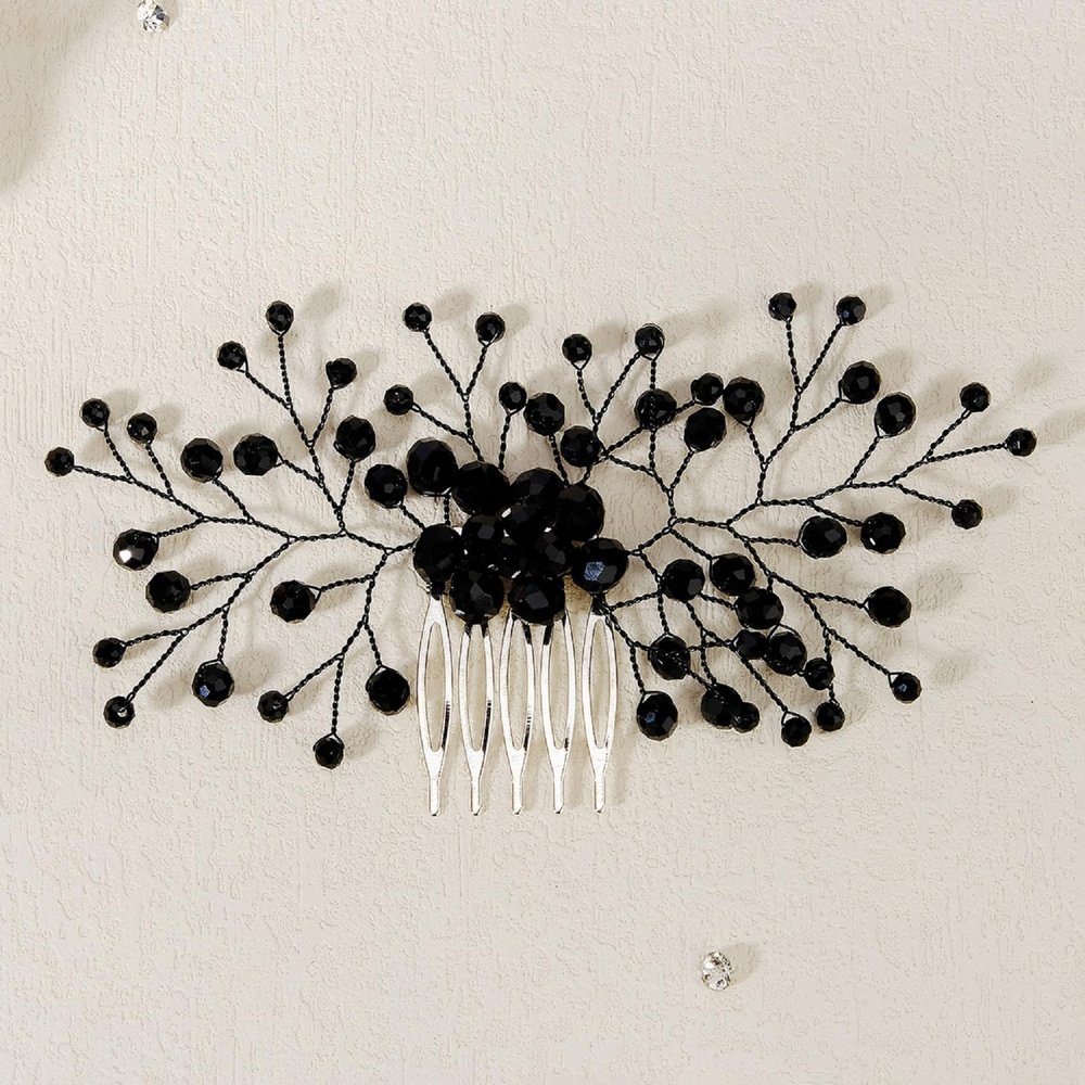 AUNEAL Hair Accessories for Women Bride Wedding Hair Comb Black Crystal Side Comb Bridal Leaf Headpiece Bridesmaid