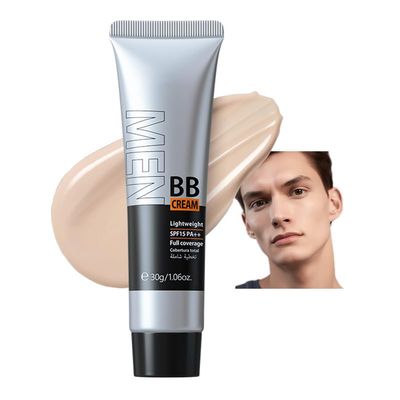 AKARY Hydrating Men BB Cream SPF 15 PA++, Full-Coverage Foundation&Concealer, Mens Face Moisturizer Cream Evens Skin Tone, Oil Control and Cover Flaws, Natural Finish for All Skin Types, Light 160