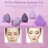 14 Pcs Makeup Sponge Set, Beauty Sponges Blender with 4 Pcs Powder Puff and 4 Pcs Mini Make up Sponges for Liquid,Foundation,Powder,Concealer,Cream (Purple) view 2