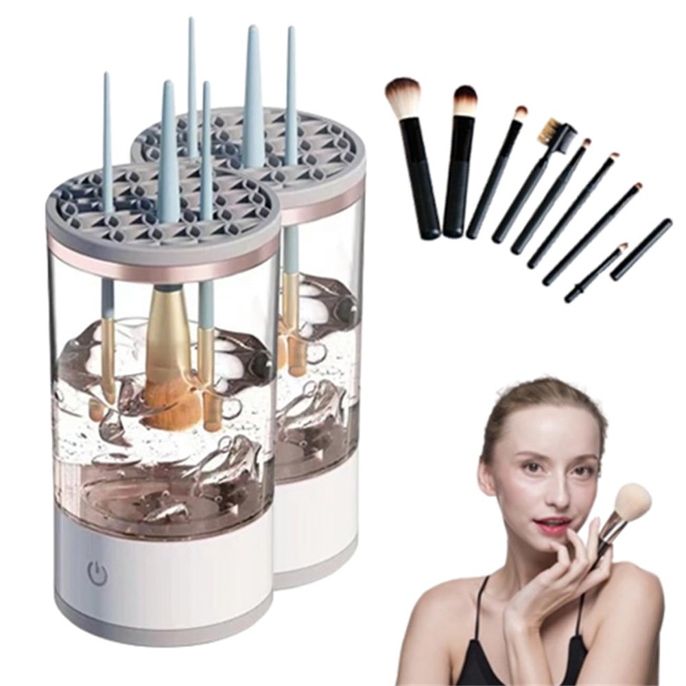 Brushy Makeup Brush Cleaner,Automatic Spinning Makeup Brush Cleaner For For All Size,New Electric Makeup Brush Cleaner,With Cleaning Cloths,Brushly Pro Cosmetic Brush Cleaner (Two)
