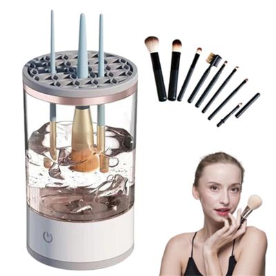 Brushy Makeup Brush Cleaner,Automatic Spinning Makeup Brush Cleaner For For All Size,New Electric Makeup Brush Cleaner,With Cleaning Cloths,Brushly Pro Cosmetic Brush Cleaner (One)