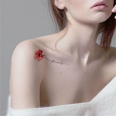 2 Pieces Of 8 Flower English Clavicle Tattoo Stickers Temporary Tattoos Fake Tattoo Sexy Korean Simulation Female Waterproof And Long-Lasting
