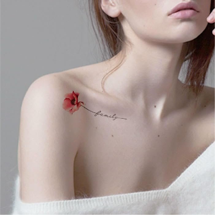2 Pieces Of 8 Flower English Clavicle Tattoo Stickers Temporary Tattoos Fake Tattoo Sexy Korean Simulation Female Waterproof And Long-Lasting