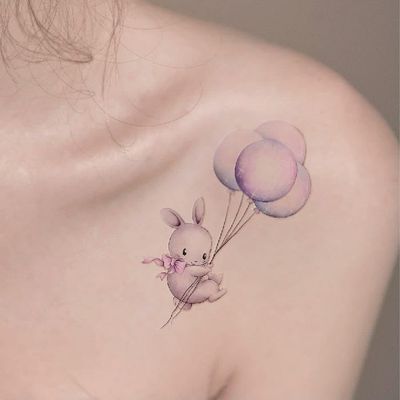 2 Pieces Of Rabbit Balloon Tattoo Stickers Temporary Tattoos Fake Tattoo For Men And Women, Waterproof And Long-Lasting, Cute And Fresh For Girls