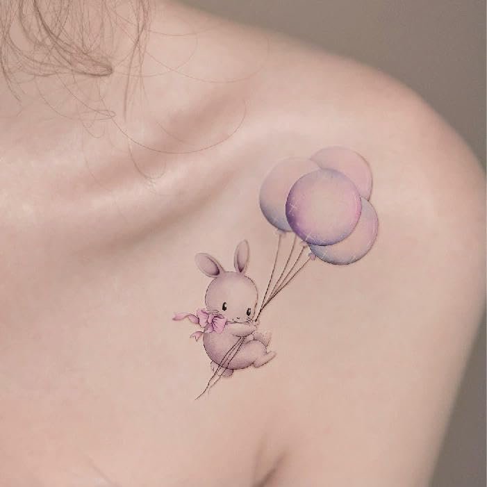 2 Pieces Of Rabbit Balloon Tattoo Stickers Temporary Tattoos Fake Tattoo For Men And Women, Waterproof And Long-Lasting, Cute And Fresh For Girls