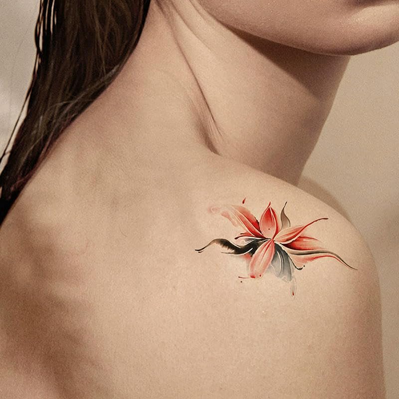 2 Sexy Lotus Spine Tattoo Stickers Temporary Tattoos Fake Tattoo With Large Lotus Pattern On Back, Waterproof For Women, Long-Lasting Flower Arm For Men