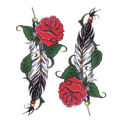2 Colorful Rose Feather Tattoo Stickers Temporary Tattoos Fake Tattoo Waterproof Women'S Scar Covering Tattoo Stickers Temporary Tattoo Fake Tattoo