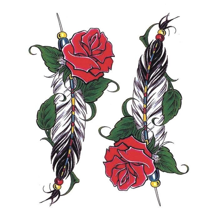 2 Colorful Rose Feather Tattoo Stickers Temporary Tattoos Fake Tattoo Waterproof Women'S Scar Covering Tattoo Stickers Temporary Tattoo Fake Tattoo