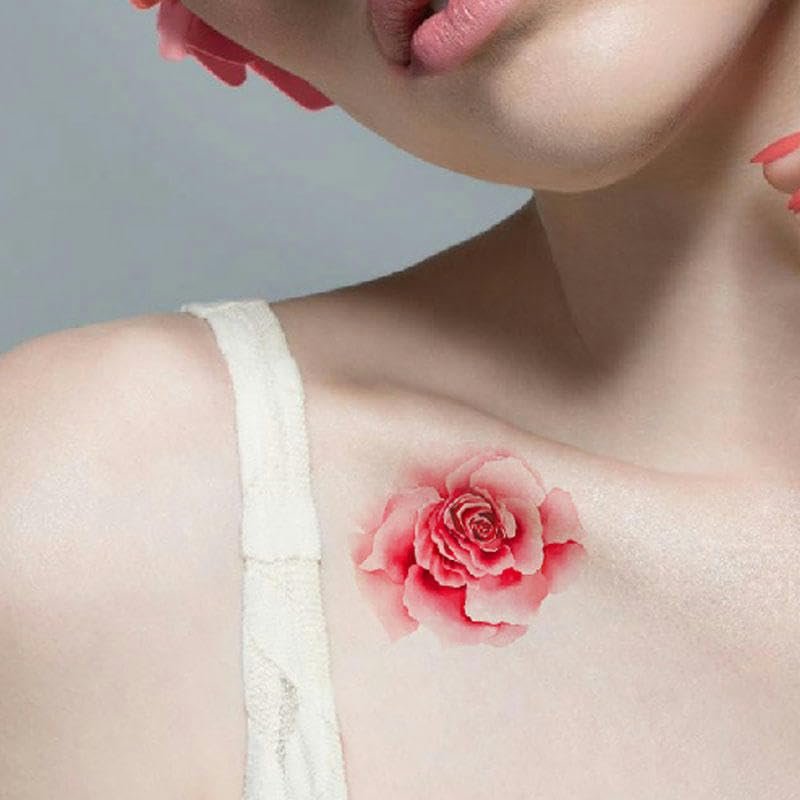 2 Pieces Of Rose Tattoo Stickers Temporary Tattoos Fake Tattoo, Long-Lasting, Cute, Waterproof, Fresh, Sexy Girl, Flower Collarbone