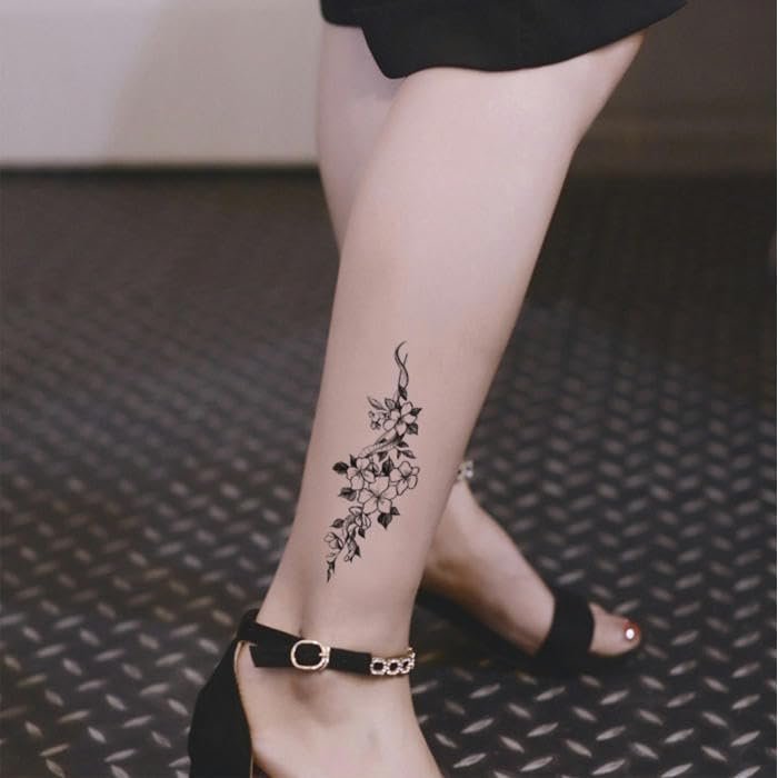2 Pieces Of Flower And Snake Tattoo Stickers Temporary Tattoos Fake Tattoo Waterproof Long-Lasting Sexy Shoulder And Arm For Men And Women