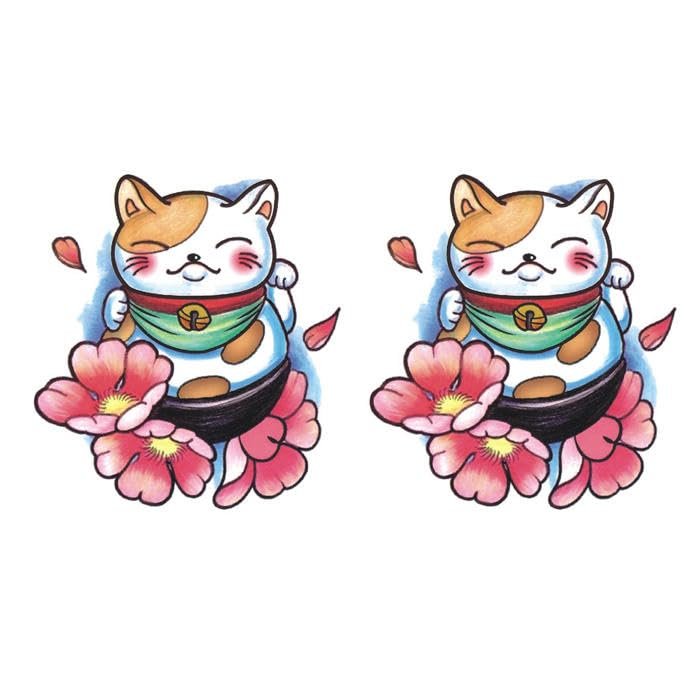 2 Cute Lucky Cat Tattoo Stickers Temporary Tattoos Fake Tattoo, Wrist And Ankle Waterproof Tattoo Stickers Temporary Tattoo Fake Tattoos
