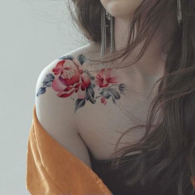 3 Sexy Tattoo Stickers Temporary Tattoos Fake Tattoo To Cover Scars, Rose Collarbone, Waterproof Female Thigh Color Stickers