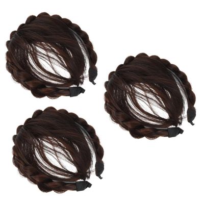 POPETPOP 3pcs Elegant Front Hair Bang Wig Attachable Braid Headband Hair Extensions for Women Girls