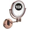 8 Inch Double Sided 1X/10X Magnifying Wall Mounted Makeup Vanity Mirror with LED Lighted & Screen Dimming, 360 Swivel Extendable Cosmetic Mirror, Bathroom HD Shaving Mirror ,Rose gold,Plug In view 1