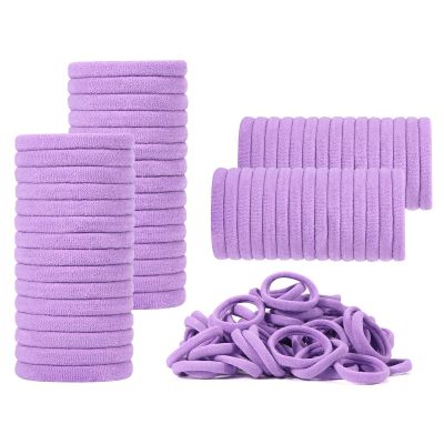 100 Pack No Damage Hair Ties For Women Thick Hair,Soft Seamless Colorful Ponytail Holders for Girls,Light Purple Elastic Hair Bands (Light Purple)