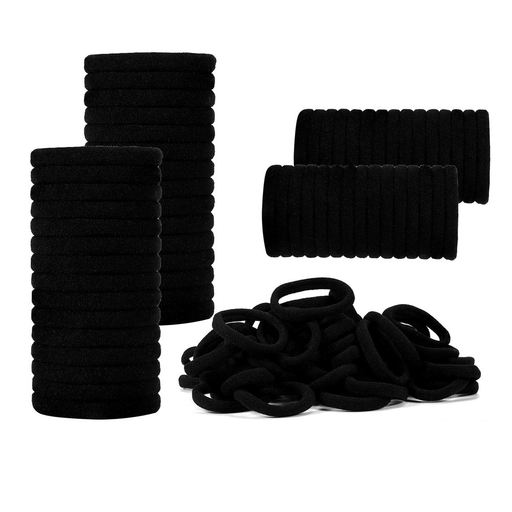 100 Pack No Damage Hair Ties For Women Thick Hair,Soft Seamless Colorful Ponytail Holders for Girls,Black Elastic Hair Bands (Black)