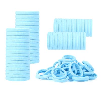 100 Pack No Damage Hair Ties For Women Thick Hair,Soft Seamless Colorful Ponytail Holders for Girls,Light Blue Elastic Hair Bands (Light Blue)