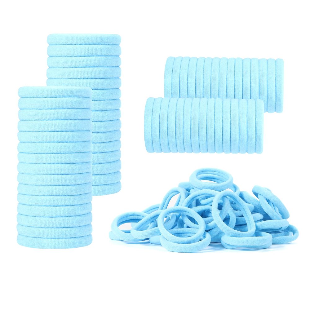 100 Pack No Damage Hair Ties For Women Thick Hair,Soft Seamless Colorful Ponytail Holders for Girls,Light Blue Elastic Hair Bands (Light Blue)