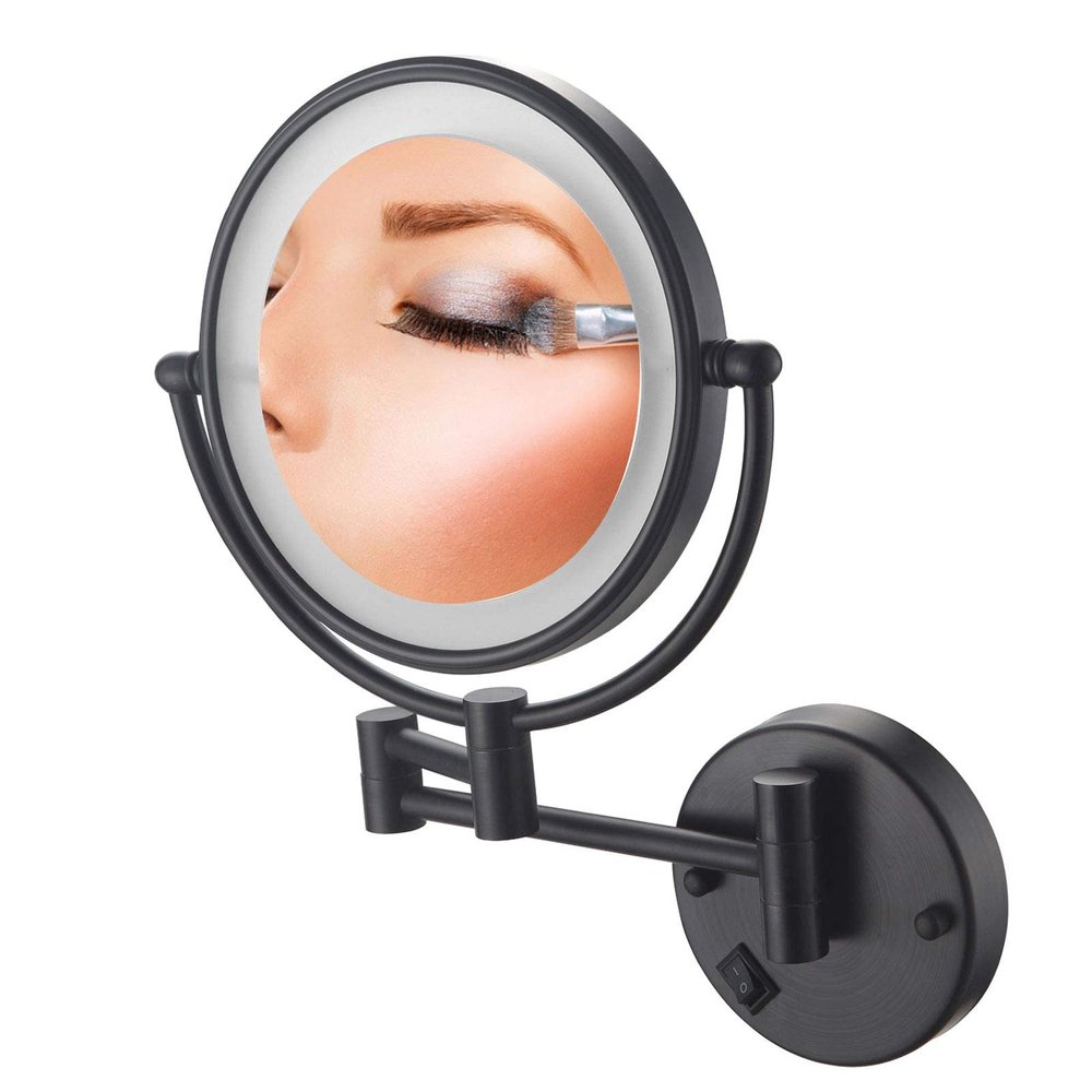 YEAHSO Wall Mount Makeup Mirror with Lights and Magnification 7X,8 Inch Double-Sided Swivel Wall Mounted Makeup Mirror Two Side 360 Swivel Cosmetic Face Extendable Vanity Mirrors (Color : Plug)