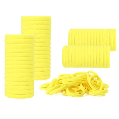 100 Pack No Damage Hair Ties For Women Thick Hair,Soft Seamless Colorful Ponytail Holders for Girls,Elastic Hair Bands (Yellow)