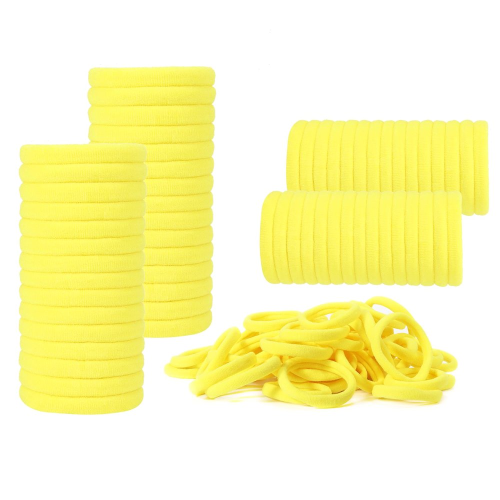 100 Pack No Damage Hair Ties For Women Thick Hair,Soft Seamless Colorful Ponytail Holders for Girls,Elastic Hair Bands (Yellow)