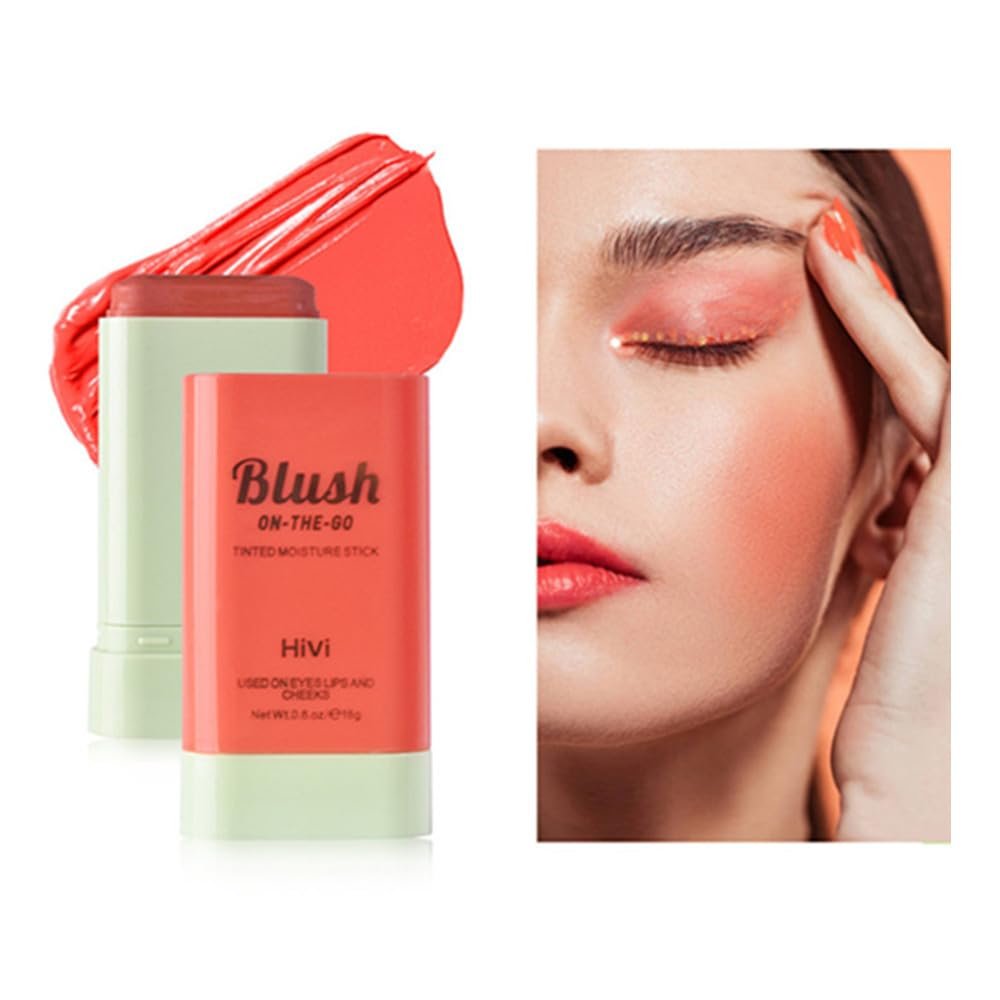 LAMUSELAND Cream Blush Stick, Multi Use Waterproof Natural Face Blush, Moisturize, Long-lasting, Pigmented & Blendable, Matte Makeup Blush Stick for Cheeks Eyes Lips (coral orange)