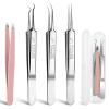 4 PCS Blackhead Remover Tool Include Blackhead Tweezers and Ingrown Hair Tweezers, Precision Blackhead Pimple Extractor for Pimple Whitehead Ance, Curved Tip Lash Tweezers for Eyelash Extension view 1