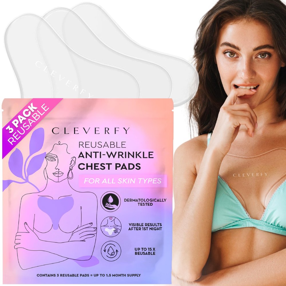 Cleverfy Silicone Chest Anti Wrinkle Patches for Dcollet - 3-Pack of T-Shape Reusable Wrinkle Pads
