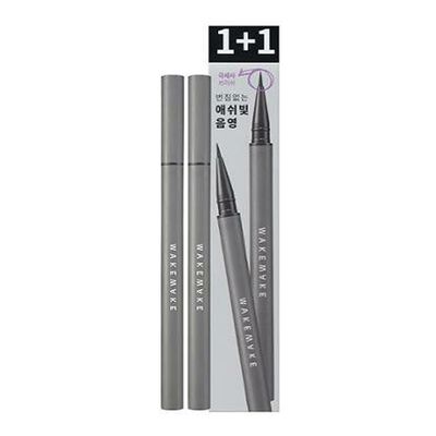 WAKEMAKE Real Ash Brush Eyeliner, Korean Makeup Liquid Eyeliner, Smudge-proof, Ultra-Fine Tip, Long Lasting Waterproof Liquid Eyeliner 0.04 OZ (Pack of 2) (01 ASH BLACK)